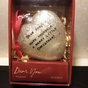 NWT Demdaco Silver Heart Ornament with Red Ribbon